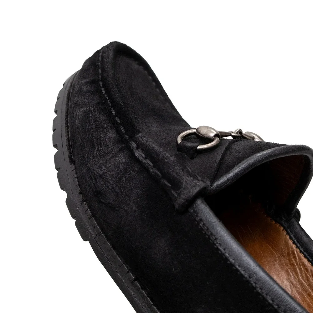 Gucci Mens Black Suede Horsebit Lug Sole Loafers Size UK 10 D Made in Italy